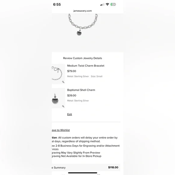 NWOT James Avery Sterling Charm Bracelet with Baptism Shell - Picture 5 of 6